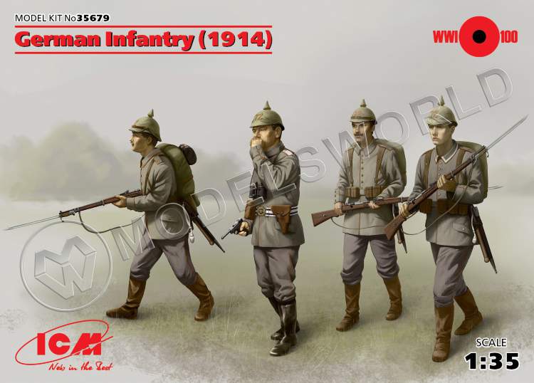 Фигуры Германская пехота 1914 г., 4 фигуры. Масштаб 1:35 - фото 1