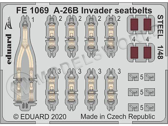 Фототравление для модели A-26B Invader стальные ремни, ICM. Масштаб 1:48 - фото 1