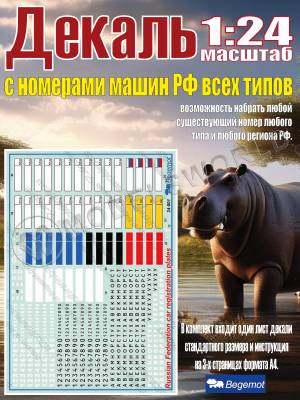 Декаль Регистрационные номера машин Российской Федерации. Масштаб 1:24
