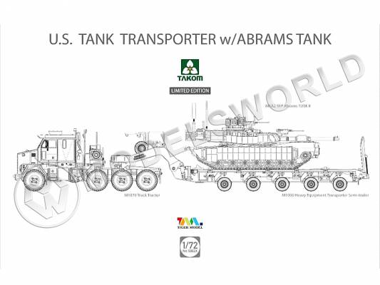 Склеиваемая пластиковая модель Американский танковый транпортер M1070&M1000 с танком Abrams. Масштаб 1:72