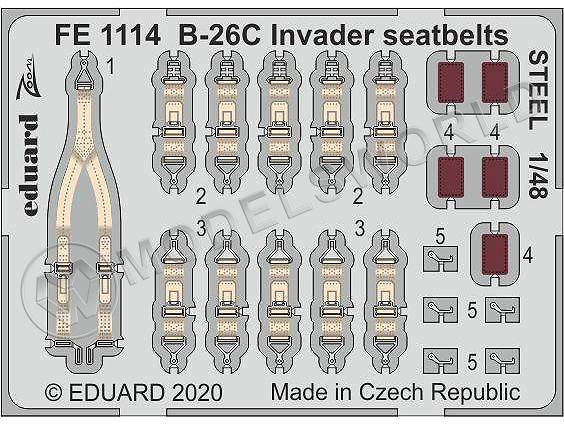 Фототравление B-26C Invader стальные ремни, ICM. Масштаб 1:48 - фото 1