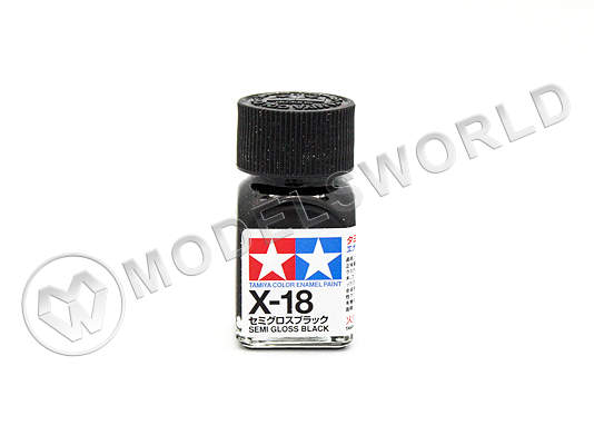 Эмалевая полу-матовая краска Tamiya в стеклянной баночке 10 мл. X-18 Semi Gloss Black - фото 1