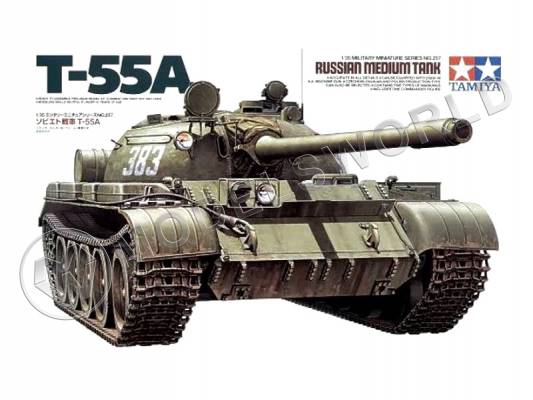 Склеиваемая модель Российский танк T-55A, 1958 г., с 100 мм пушкой и пулеметом ДШК и фигурой командира. Масштаб 1:35