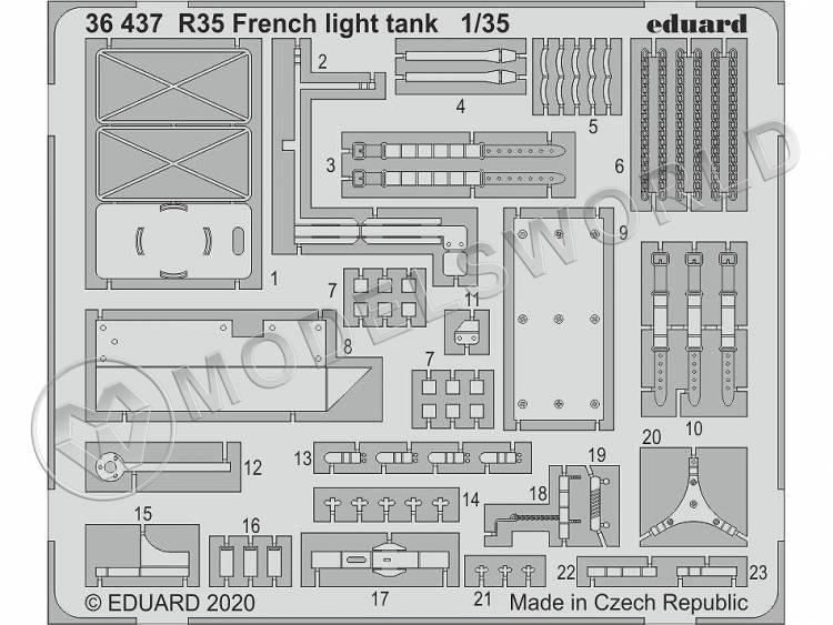 Фототравление для модели R35 французский легкий танк, Tamiya. Масштаб 1:35 - фото 1