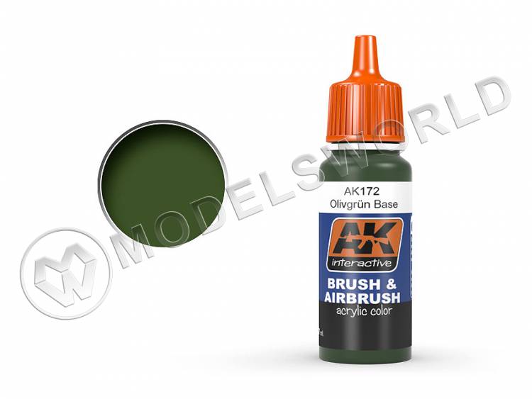 Акриловая краска AK Interactive Brush & Airbrush Series. Olivegrun Base. 17 мл - фото 1