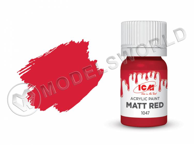 Акриловая краска ICM, цвет Матовый красный (Matt Red), 12 мл - фото 1