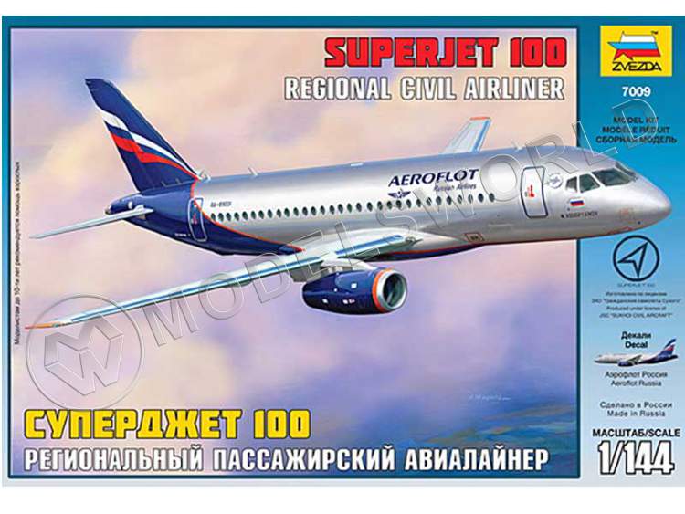 Склеиваемая пластиковая модель Региональный пассажирский авиалайнер Superjet 100. Масштаб 1:144 - фото 1