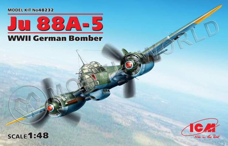 Склеиваемая пластиковая модель Ju 88A-5, Германский бомбардировщик ІІ МВ. Масштаб 1:48 - фото 1